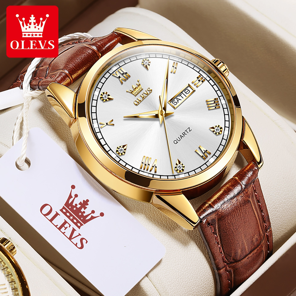 OLEVS 6896 Мужские кварцевые ч – обзор и цена Leather Watch Band Men