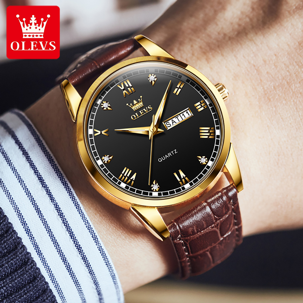 OLEVS 6896 Мужские кварцевые ч – обзор и цена Leather Watch Band Men